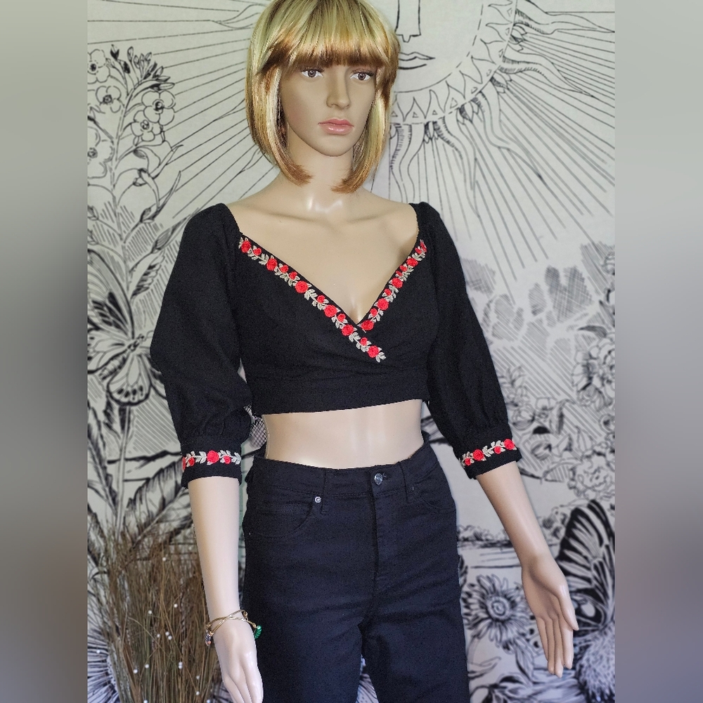 Herencia Collection Roslinda Crop Top XS Cotton/Linen Blend